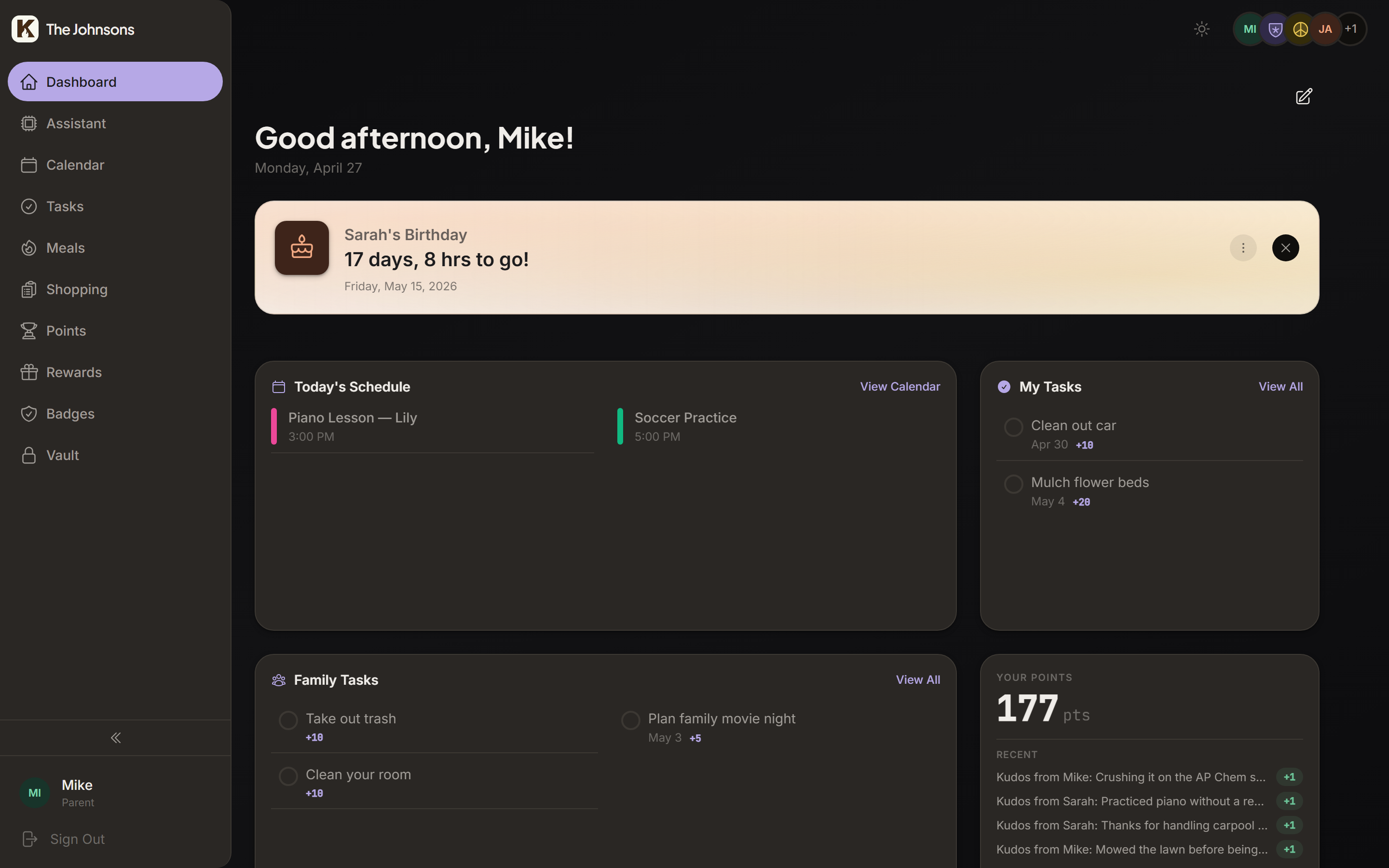 Kinhold dashboard